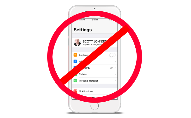 iOS setting screen with NO sign over it